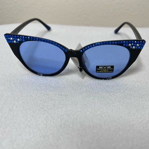 One of a Kind Custom Rhinestone Blue Cat Eye Sunglasses